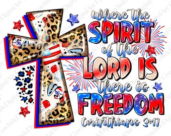 4th of July Cross PNG, Christian Patriotic Design (Digital Download)