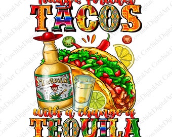 Tacos e Tequila PNG, Design de Sublimação para Festa Mexicana (Download Digital)