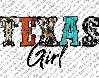 Archivo PNG de chica texana: Diseño de sublimación de piel de vaca estilo western (descarga digital)