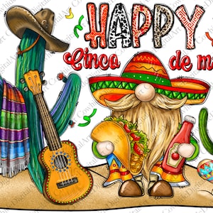 Diseño de sublimación PNG del Feliz Cinco de Mayo, Gnomos dibujados a mano PNG, Gnomos mexicanos PNG, Gnomos, Gnomos mexicanos PNG, Descarga digital