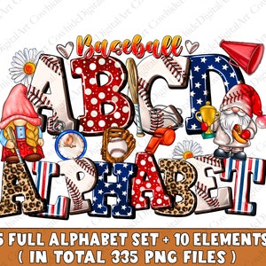 Pacote de alfabeto de beisebol PNG, letras, números e acessórios PNG de beisebol, design de sublimação de beisebol, fonte de beisebol png, beisebol