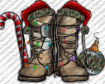 Army Christmas Boots PNG: Camo Veteran Sublimation Design (Digital Download)