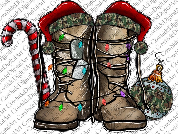 Army Christmas Boots PNG: Camo Veteran Sublimation Design (Digital Download)