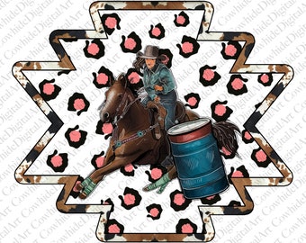 Aztec Cowhide Rodeo Girl PNG File: Western Sublimation Design (Digital Download)