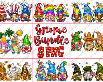Gnome Bundle Png, American Gnome, Summer Gnome, Mexican Gnome, Lgbt Gnome, Autism Gnome, Army Gnome, Sublimation Designs, Digital Download