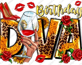 Birthday Diva Png Sublimation Design, Birthday Png, Birthday Queen Png, Birthday Girl Png, Glitter Diva Png, Stilleto Png, Digital Download