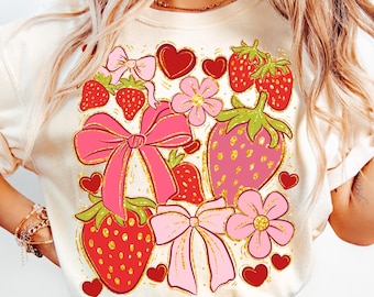 Boho Strawberry Floral PNG, Preppy Summer Design (Digital Download)