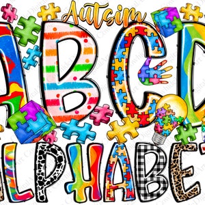 Autism Doodle Alphabet Bundle Png, Autism Alphabet PNG,Font png,Alphabet,Font Letters,Autism Awareness,Puzzle Png,Marquee Letters Png,Autism
