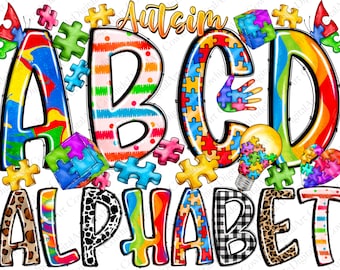 Autism Awareness Doodle Alphabet PNG, Puzzle Font (Digital Download)