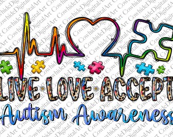 Autismebewustzijn, png, live liefde accepteren ontwerp (digitale download)