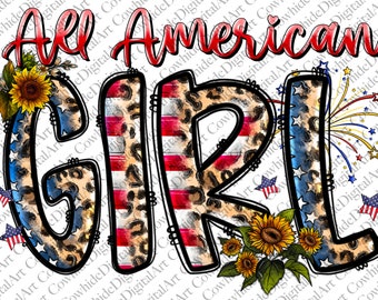 All American Girl PNG, 4th of July Sublimation Design (Digital Download)