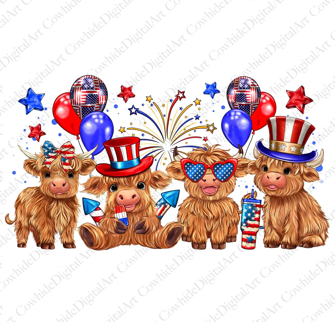 Highland Cow 4th of July PNG, Western American Flag Graphic (digital ...