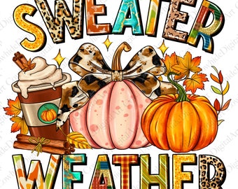 Sweater Weather PNG, jesienna dynia z sublimacją (pobieranie cyfrowe)