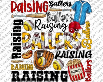 Raising Ballers PNG, Baseball Softball Mom Design (Digital Download)