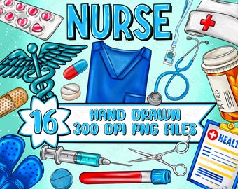 Nurse Clipart PNG Bundle, Hand Drawn Medical Illustrations (Digital Download)