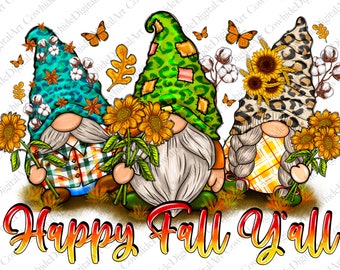 Happy Fall Gnomes PNG, Autumn Sublimation Design (Digital Download)