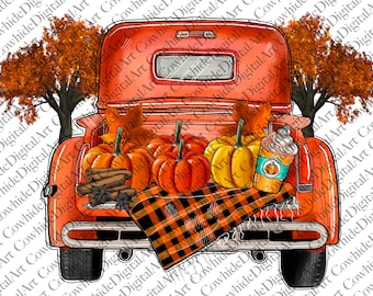 Camión de otoño PNG: Diseño de sublimación de calabaza especiada (descarga digital)