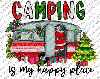Christmas Camping PNG, Santa, Camper, Tree Sublimation Design (Digital Download)
