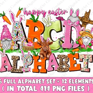 Ostern Doodle Alphabet PNG Bundle: Sublimationsdesign (Digitaler Download)