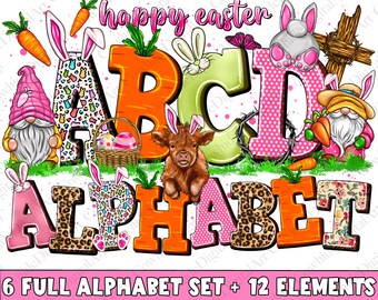 Easter Doodle Alphabet PNG Bundle: Sublimation Design (Digital Download)