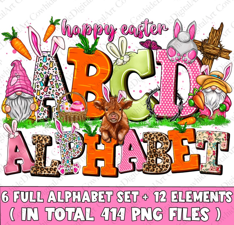 Easter Doodle Alphabet PNG Bundle: Sublimation Design (digital Download ...