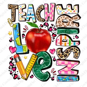 Teach love inspire png sublimation design download, Teacher&#39;s Day png, western Teach png, Teacher life png, sublimate designs download