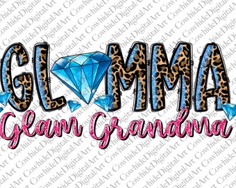 Glam Grandma PNG: Leopard Diamond Sublimation Design (Digital Download)