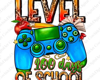 Level 100 Days of School PNG, Gamer Controller Sublimation Design (Digital Download)