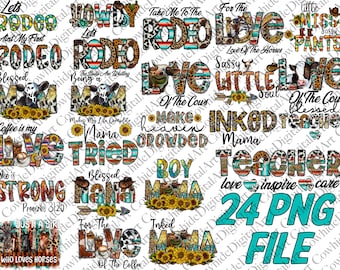 Western-png-bundel: 24 sublimatieontwerpen (digitale download)