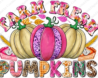 Calabazas frescas de granja PNG, diseño de sublimación de otoño (descarga digital)