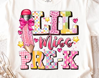 Little Miss Pre-K PNG, Back to School Sublimation Design (Digital Download)