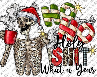 Funny Skeletor Christmas PNG, "Ho Ho Holy Shit What a Year" (Digital Download)