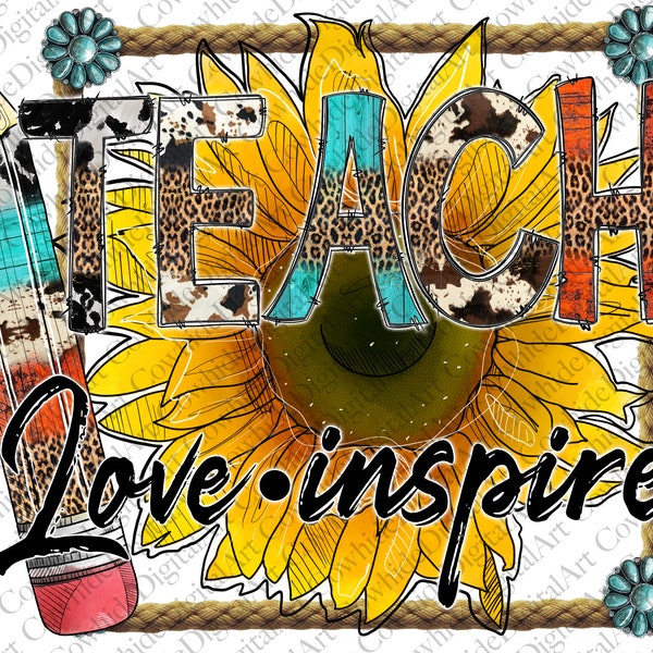 Girasol para enseñar, amar e inspirar: Diseño de sublimación para profesores occidentales (descarga digital)