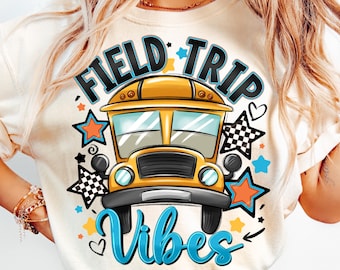 Field Trip Vibes PNG, conception de sublimation d'autobus scolaire (téléchargement numérique)