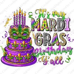 Imagen PNG de cumpleaños de Mardi Gras, pastel de carnaval, flor de lis (descarga digital)