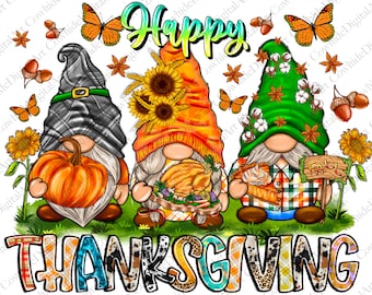 Thanksgiving Gnomes PNG, Fall Sublimation Design (Digital Download)