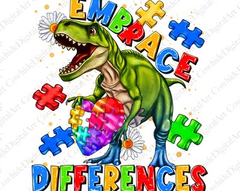 Autism Awareness T-Rex Dinosaur PNG, Sublimation Design (Digital Download)