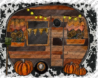 Fall Camper PNG: Pumpkin & Sunflower Sublimation Design (Digital Download)