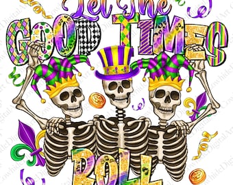 Mardi Gras Skeletons PNG, Fleur de Lis, Carnival Design (Digital Download)