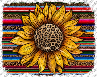 Serape Leopard Sunflower PNG: Western Sublimation Design (Digital Download)