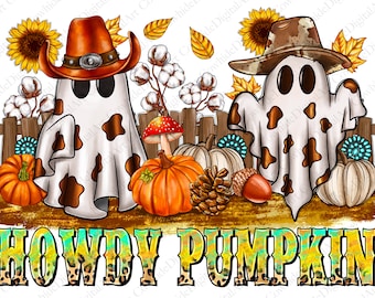 Western Halloween spöke cowboy pumpa PNG, höstsublimering (digital nedladdning)