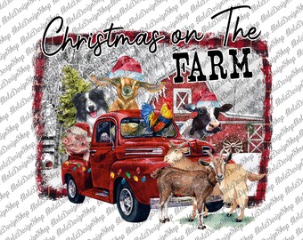 Christmas Farm Animals PNG: Holiday Truck Sublimation (Digital Download)