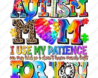 Immagine PNG di una mamma autistica, design a puzzle colorato (download digitale)
