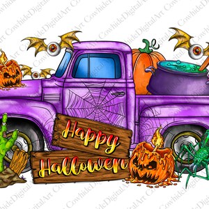 Halloween-vrachtwagen png, Happy Halloween png, boo png, vrachtwagen png, heks png, vleermuis png, pompoen png, digitale download, sublimatieontwerp