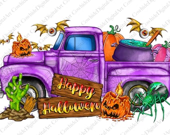 Halloween LKW, Hexe, Kürbis, Fledermaus (Digitaler Download)