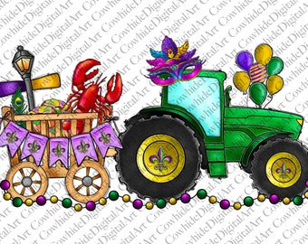 Immagine PNG di un trattore a forma di gambero per il Mardi Gras, design per sublimazione (download digitale)