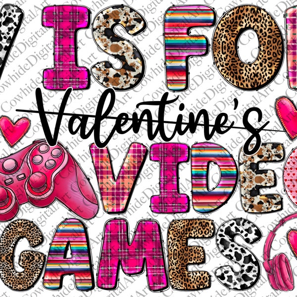 V Is For Video Games Valentine's Digital Design, Sublimation PNG Design, Valentine Digital Download, PNG File, Games Designs, Games PNG