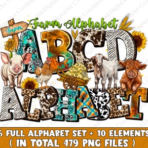 Pacote de Alfabeto de Doodle de Fazenda PNG, Letras, Números e Acessórios PNG de Fazenda, Design de Sublimação de Fazenda, Fonte de Fazenda PNG, Desenhos de Fazenda, Western PNG