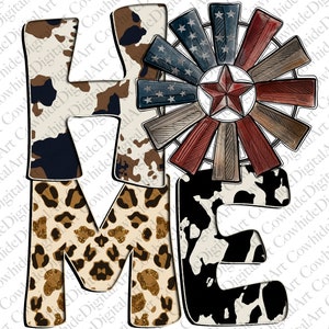 America Home Sweet Home PNG: Cowhide & Windmill Design (Digital Download)