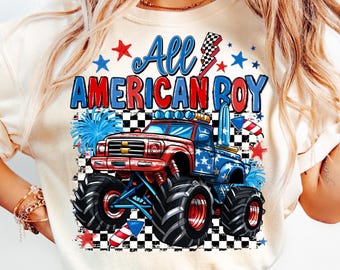 All American Boy 4th of July PNG, Retro Truck Design (Digital Download)